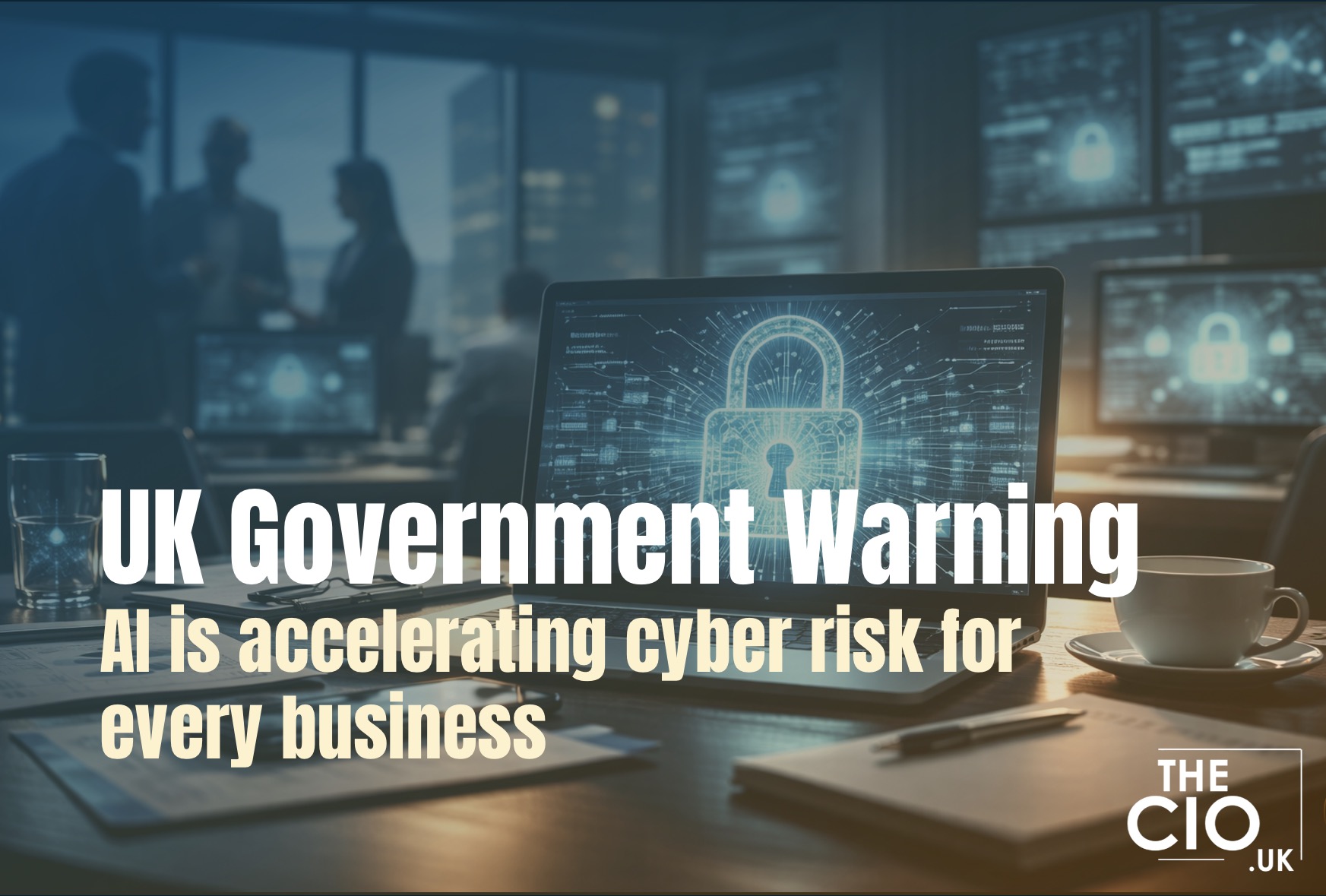 Abstract cyber security image representing AI-driven cyber threats and business risk