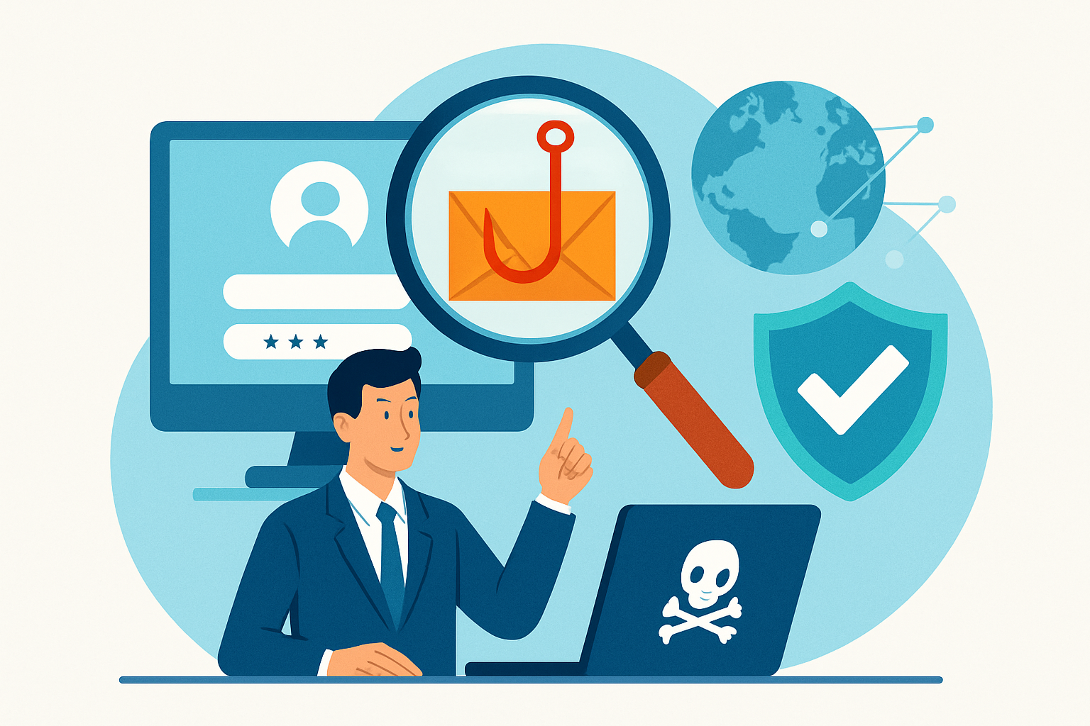 Phishing and cybersecurity training illustration